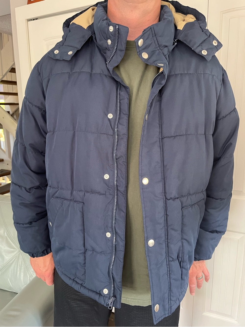 Old Navy Men's Navy Puffer Jacket with Hood Size XXL